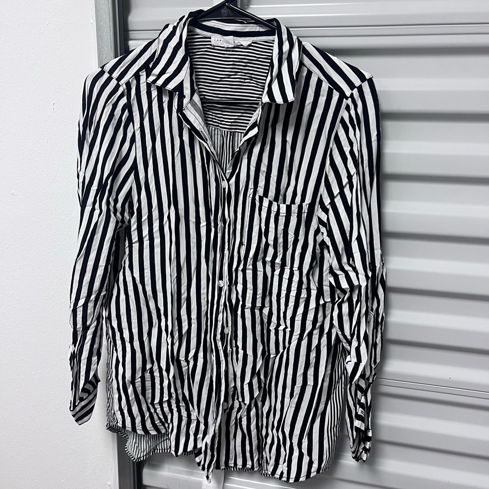 Jane+Delancy Black and White Striped Button-Up Shirt - Picture 1 of 5